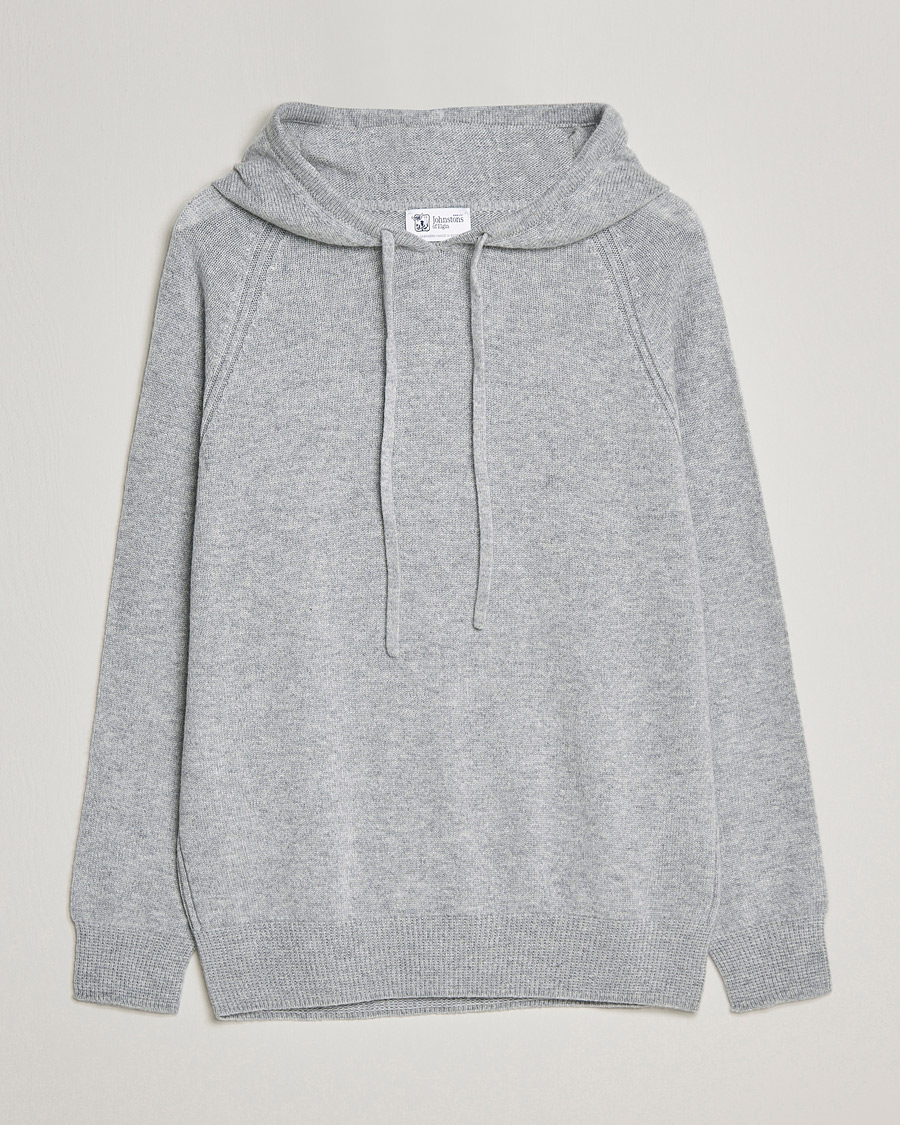 Men | Sweaters & Knitwear | Johnstons of Elgin | Seamless Cashmere Hoodie Silver