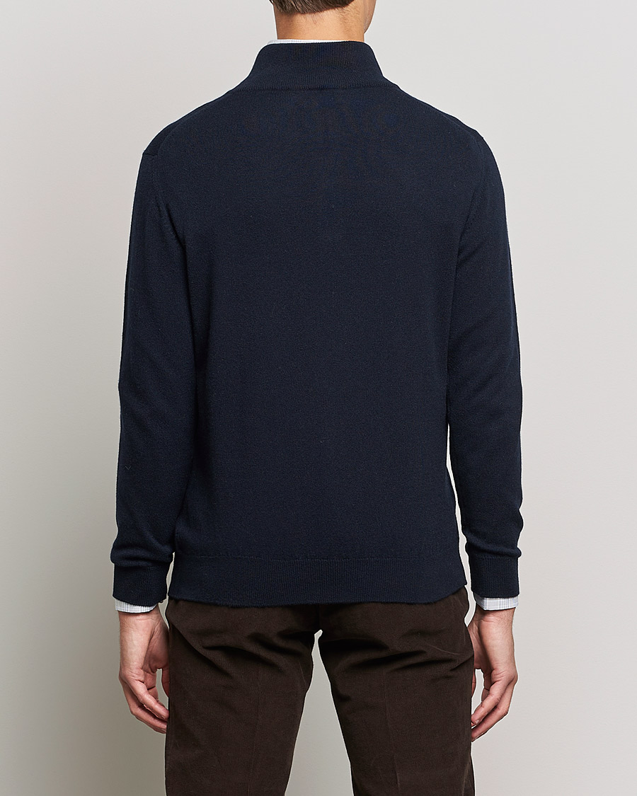 Men | Sweaters & Knitwear | Johnstons of Elgin | 2-Ply Cashmer Half Zip Dark Navy
