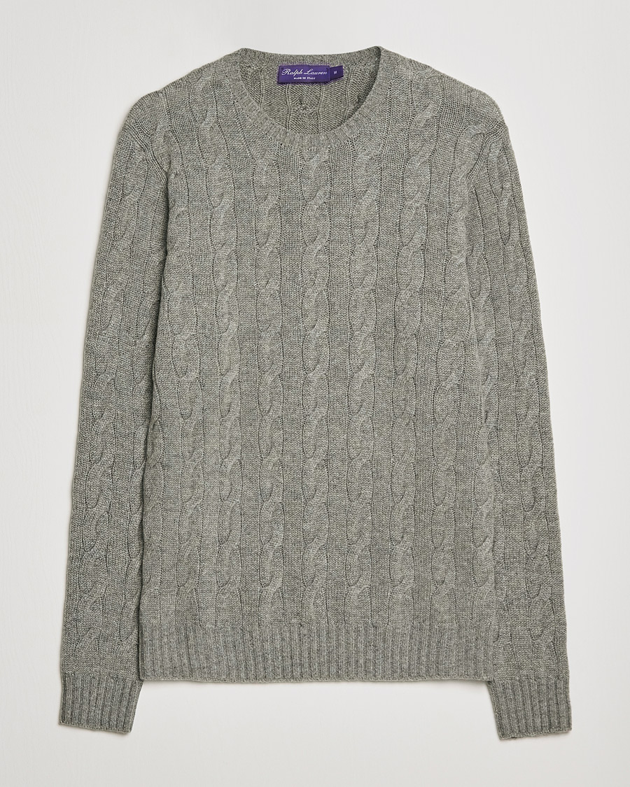 Men | Sweaters & Knitwear | Ralph Lauren Purple Label | Cashmere Cable Crewneck Light Grey