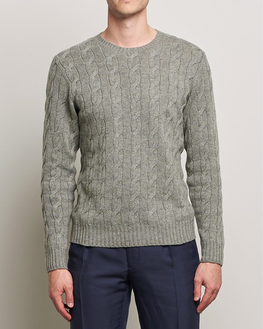 Men | Sweaters & Knitwear | Ralph Lauren Purple Label | Cashmere Cable Crewneck Light Grey