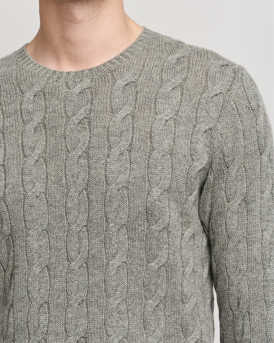 Men | Sweaters & Knitwear | Ralph Lauren Purple Label | Cashmere Cable Crewneck Light Grey