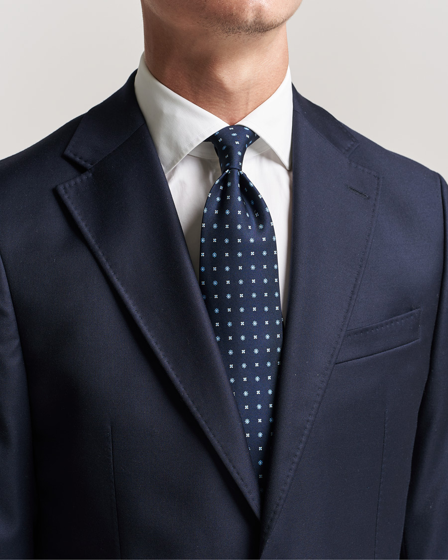 Men | Ties | E. Marinella | 3-Fold Micro Pattern Silk Tie Navy