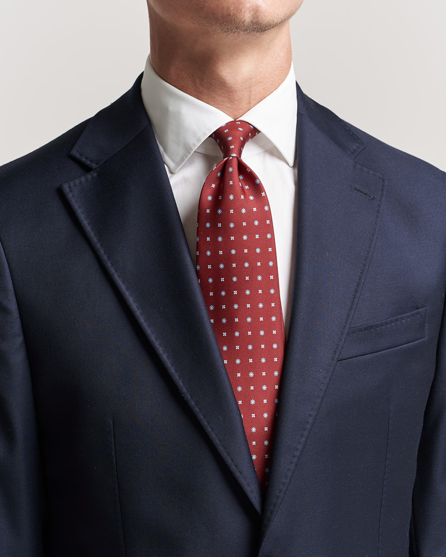 Men |  | E. Marinella | 3-Fold Micro Pattern Silk Tie Red