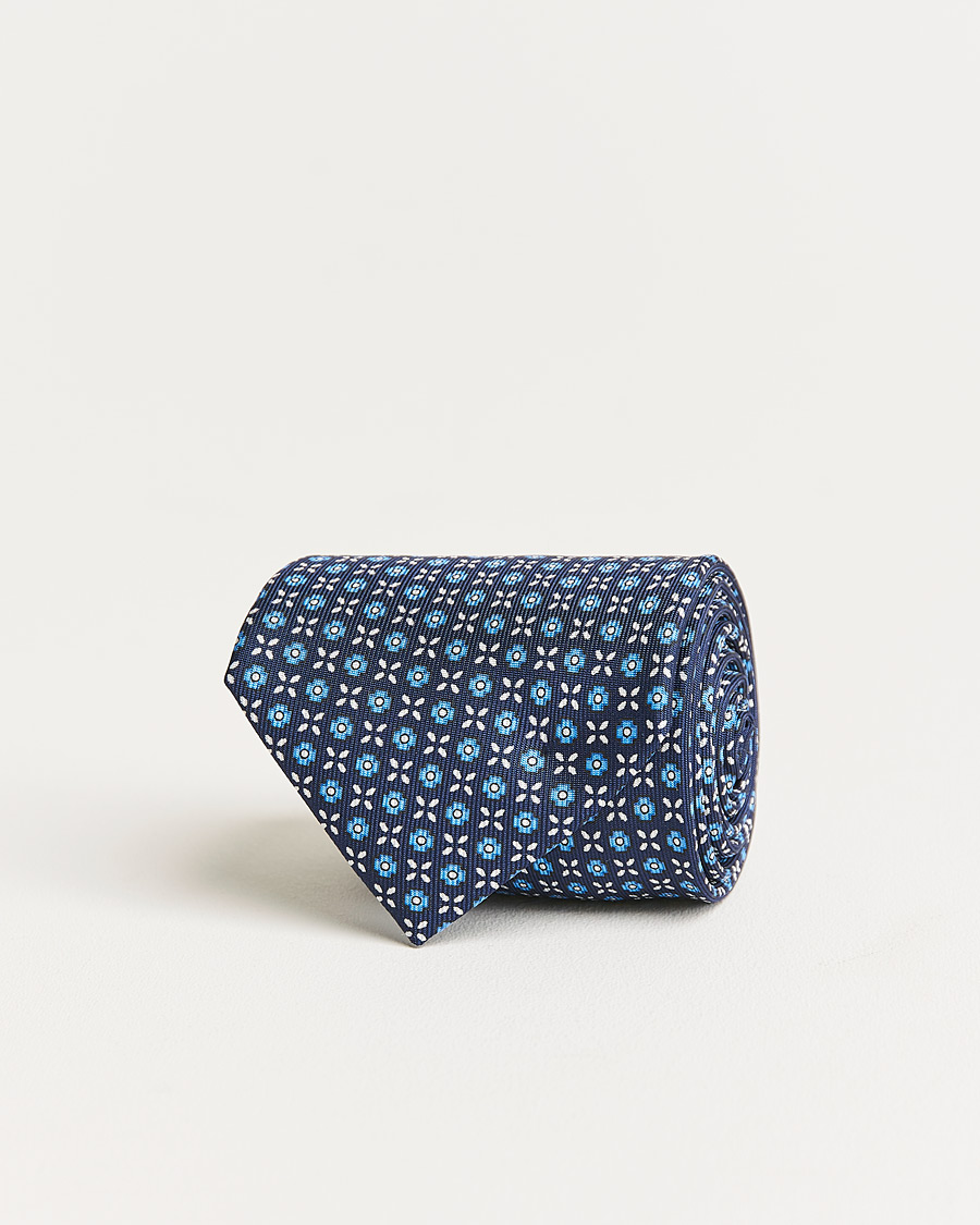 Men |  | E. Marinella | 3-Fold Structured Silk Tie Dark Blue