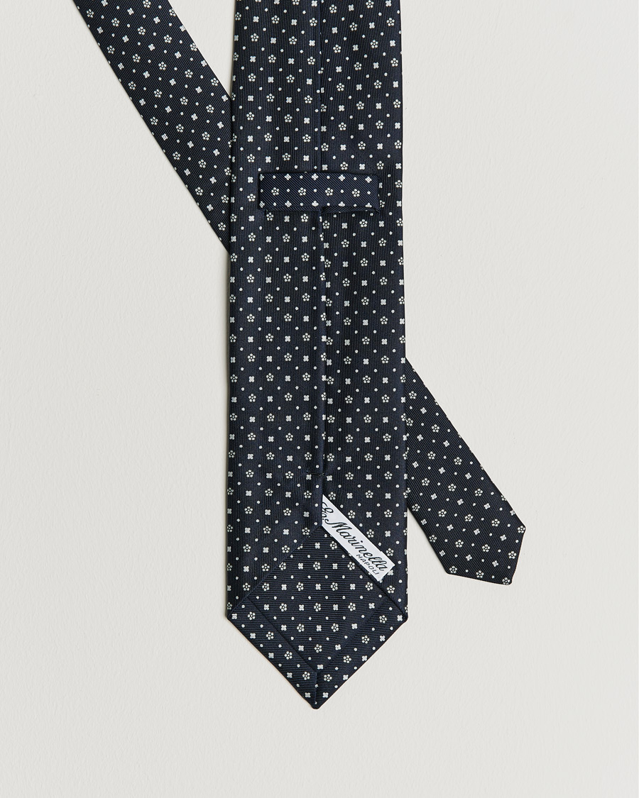 Men | Ties | E. Marinella | 3-Fold Flower Pattern Silk Tie Navy
