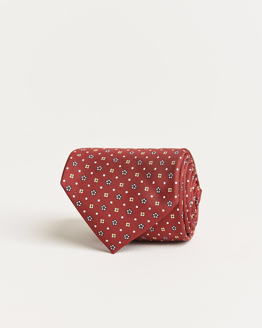 Men | E. Marinella 3-Fold Flower Pattern Silk Tie Red | E. Marinella | 3-Fold Flower Pattern Silk Tie Red