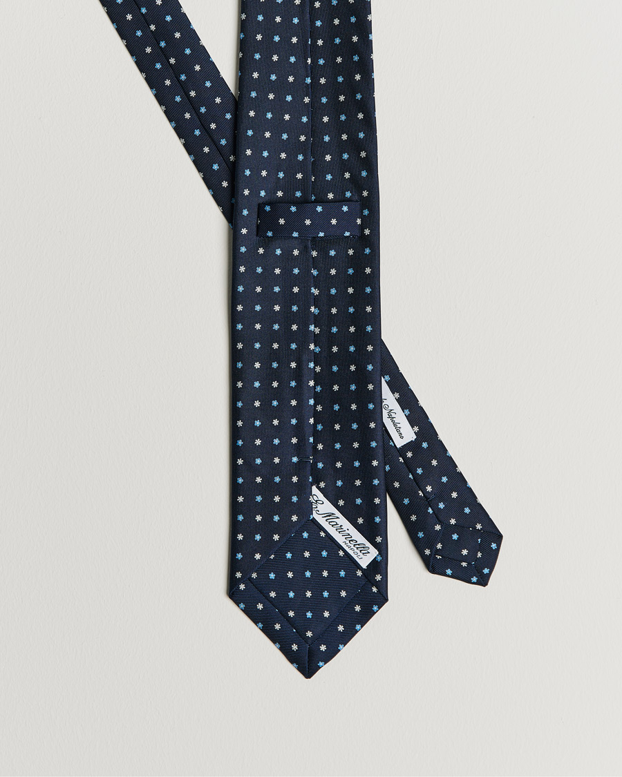 Men | Ties | E. Marinella | 3-Fold Flower Silk Tie Navy