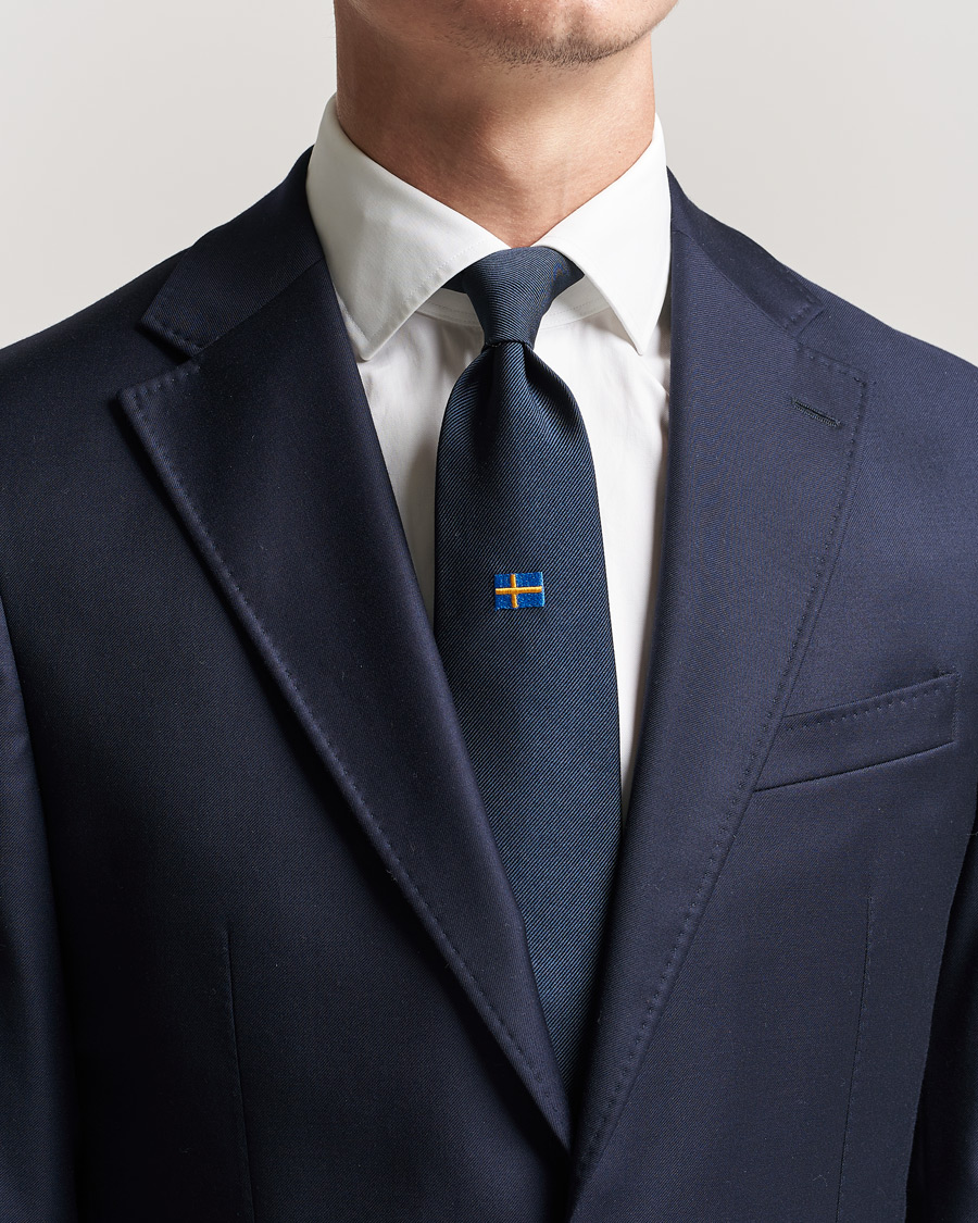 Men |  | E. Marinella | 3-Fold Swedish Bandiera Silk Tie Navy