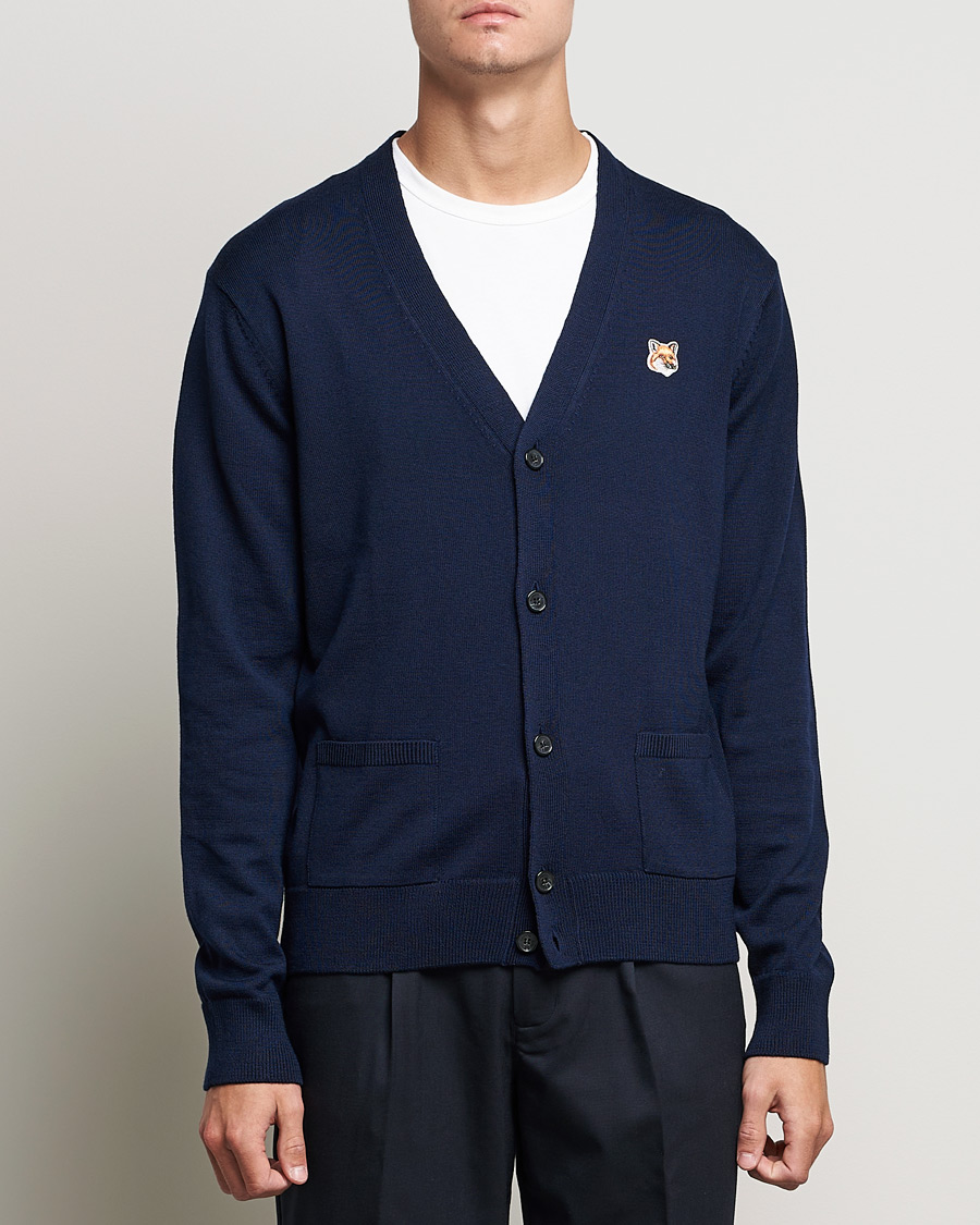Men | Sweaters & Knitwear | Maison Kitsuné | Fox Head Wool Cardigan Navy