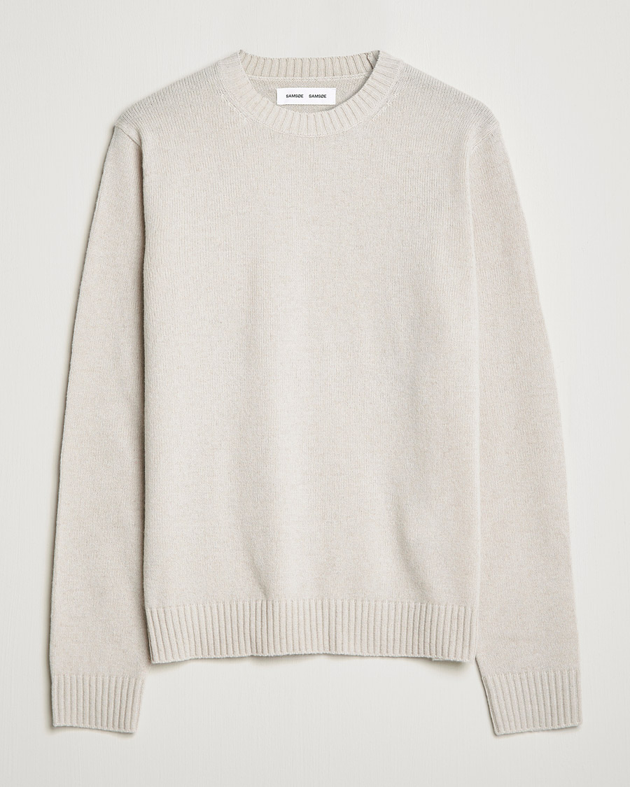 Men | Sweaters & Knitwear | Samsøe Samsøe | Samsøe & Samsøe Syllie Wool Crew Neck Oatmeal