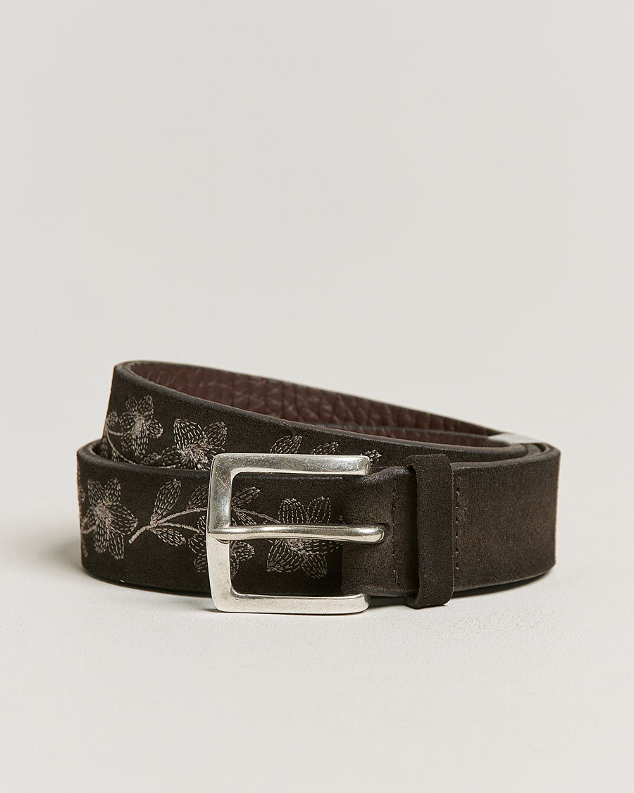 Men |  | Orciani | Engraved Suede Belt 3,5 cm Dark Brown