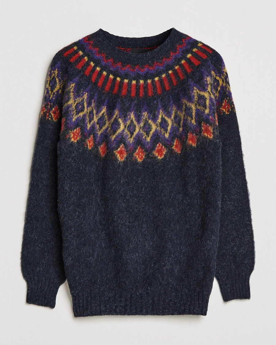 Men | Sweaters & Knitwear | Howlin' | Brushed Wool Fair Isle Crew Sweater Charcoal