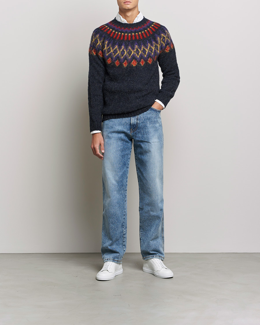 Men | Sweaters & Knitwear | Howlin' | Brushed Wool Fair Isle Crew Sweater Charcoal