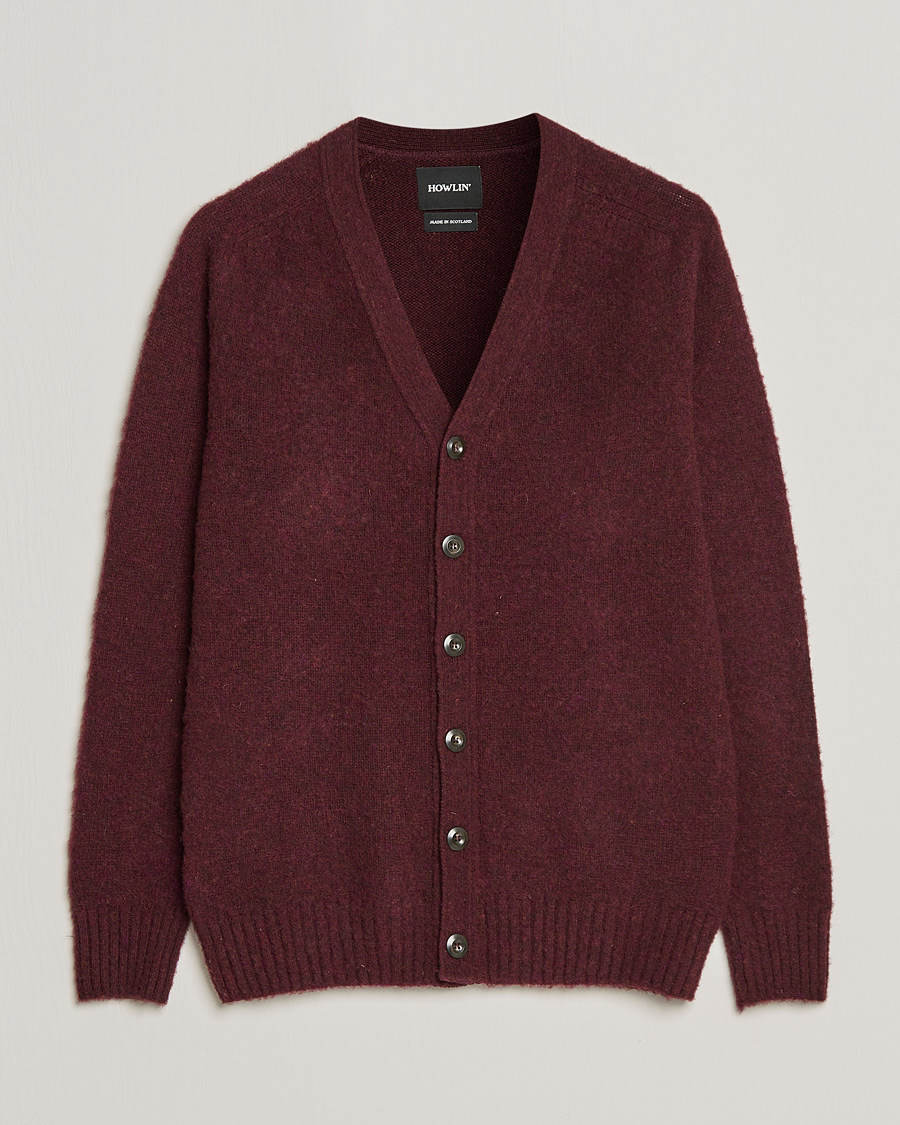 Men | Sweaters & Knitwear | Howlin' | Brushed Wool Cardigan Bordeaux