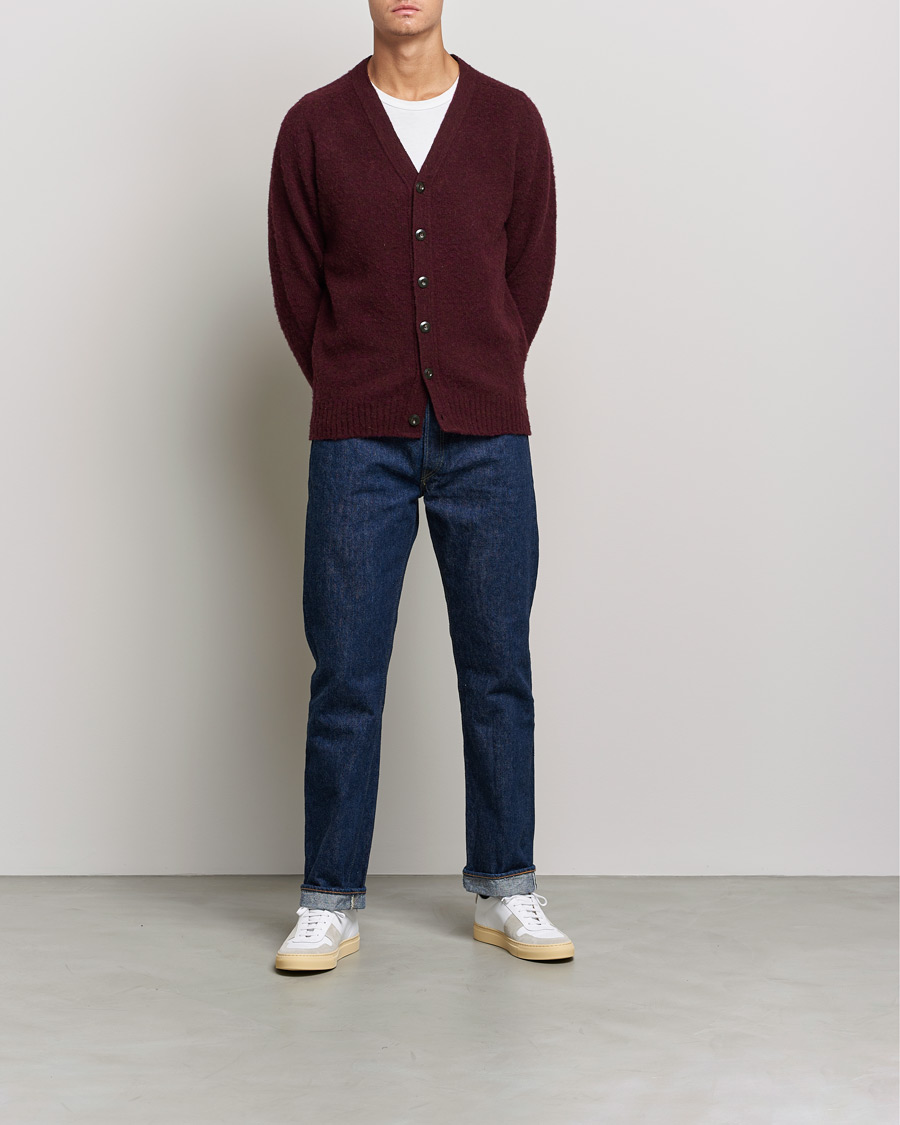 Men | Sweaters & Knitwear | Howlin' | Brushed Wool Cardigan Bordeaux
