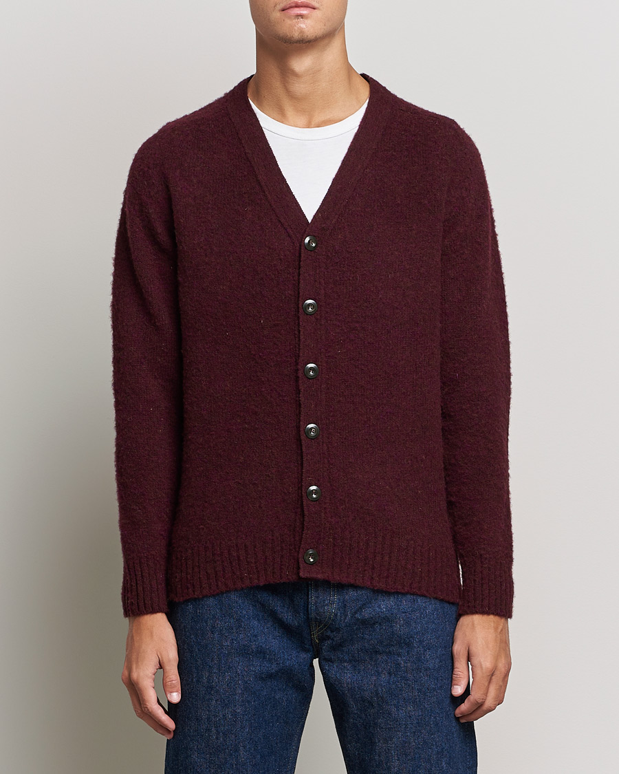 Men | Sweaters & Knitwear | Howlin' | Brushed Wool Cardigan Bordeaux