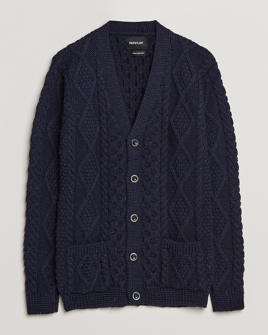 Men | Sweaters & Knitwear | Howlin' | Cable Knitted Wool Cardigan Navy