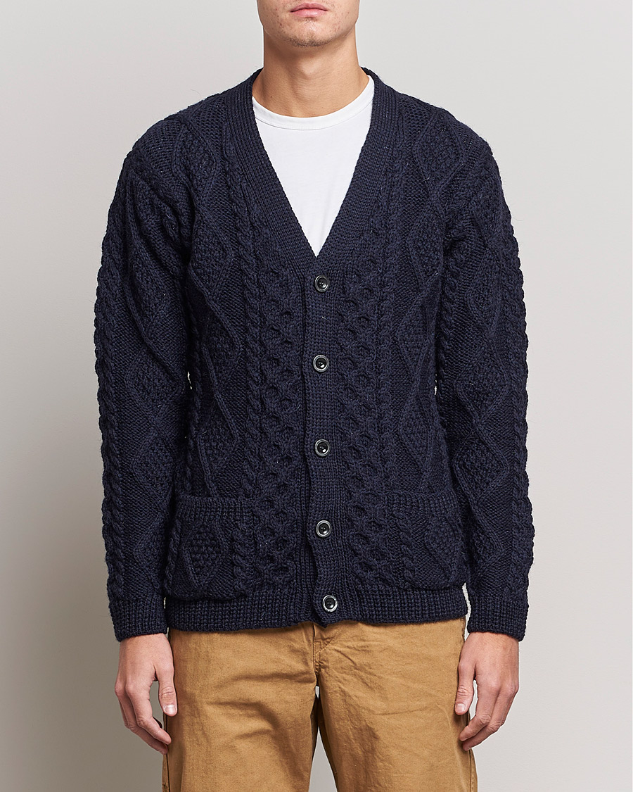 Men | Sweaters & Knitwear | Howlin' | Cable Knitted Wool Cardigan Navy