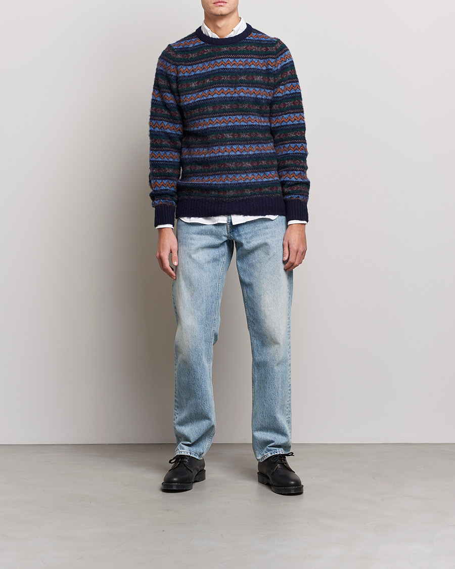 Men | Sweaters & Knitwear | Howlin' | Brushed Wool All Over Fair Isle Crew Neck Navy