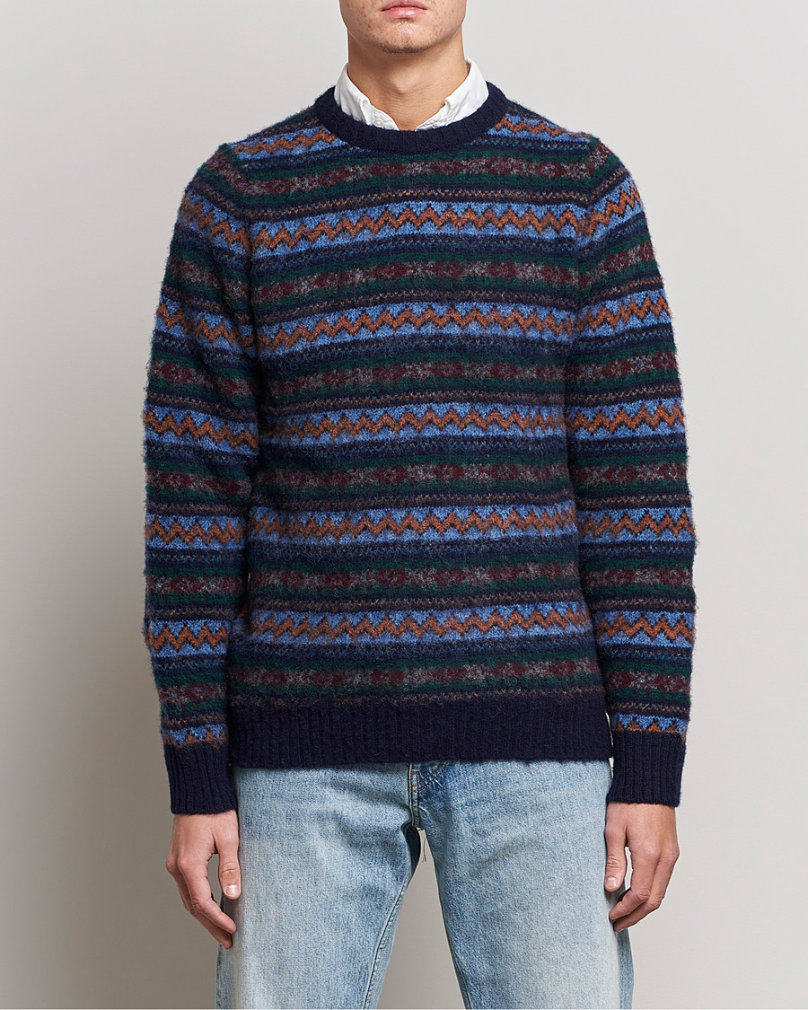Men | Sweaters & Knitwear | Howlin' | Brushed Wool All Over Fair Isle Crew Neck Navy