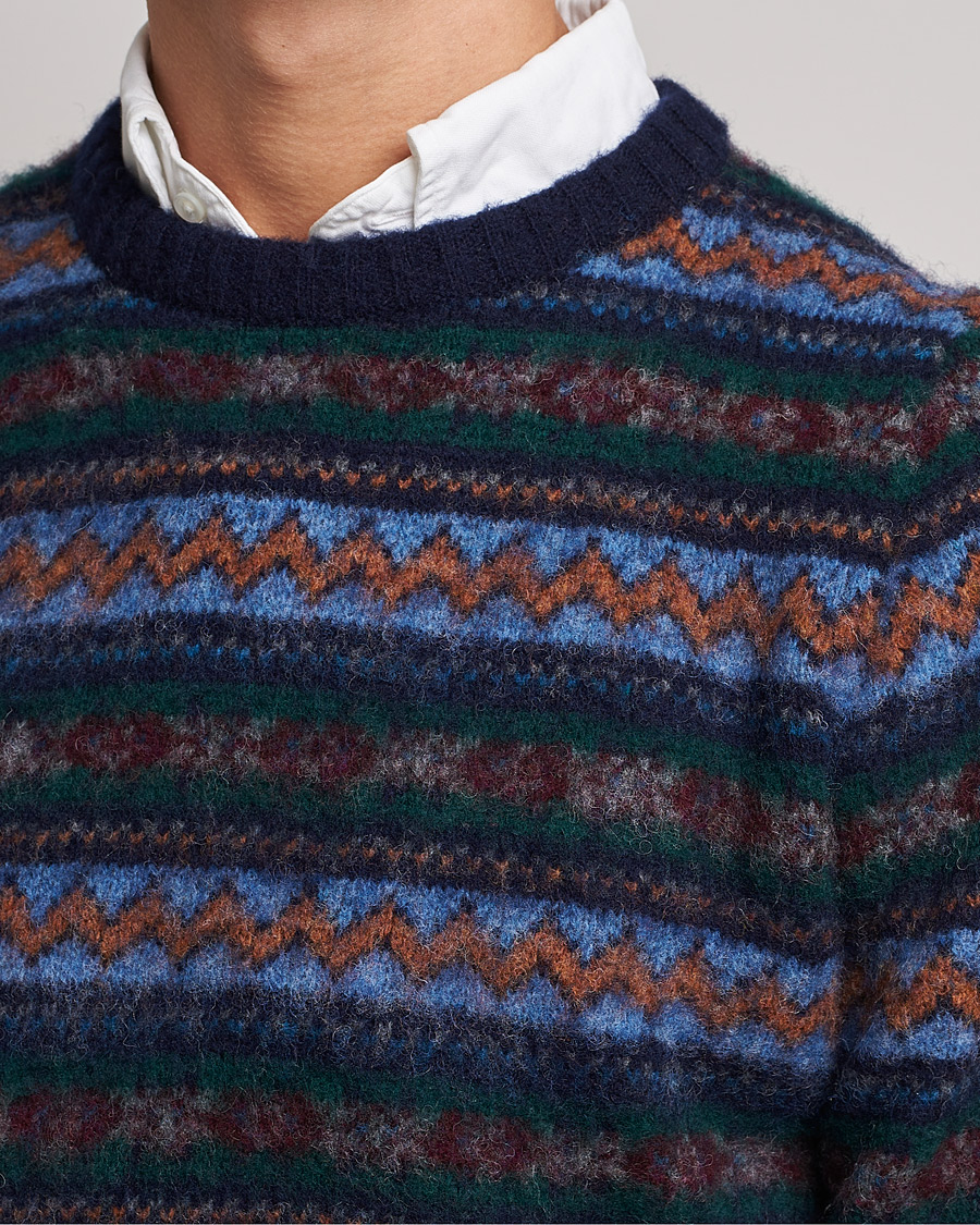 Men | Sweaters & Knitwear | Howlin' | Brushed Wool All Over Fair Isle Crew Neck Navy