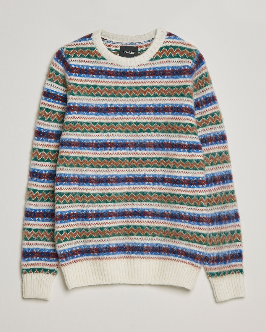 Men |  | Howlin' | Brushed Wool All Over Fair Isle Crew Neck White