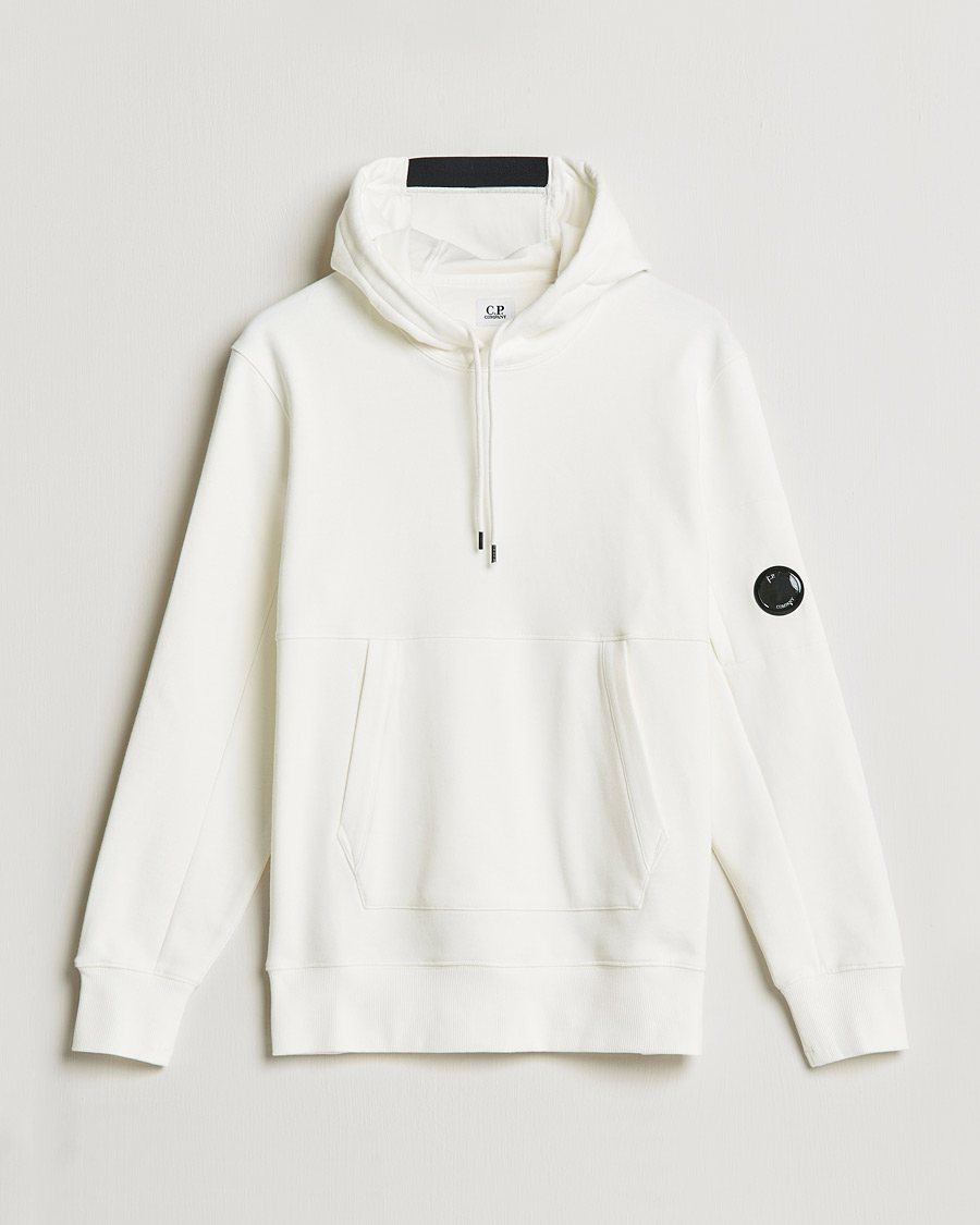Men | Sweaters & Knitwear | C.P. Company | Diagonal Raised Fleece Hooded Lens Sweatshirt White