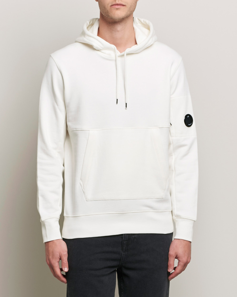 Men | Sweaters & Knitwear | C.P. Company | Diagonal Raised Fleece Hooded Lens Sweatshirt White