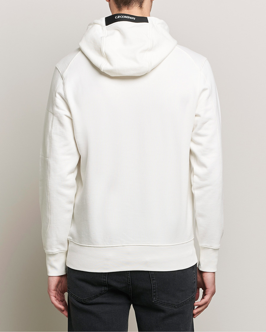 Men | Sweaters & Knitwear | C.P. Company | Diagonal Raised Fleece Hooded Lens Sweatshirt White