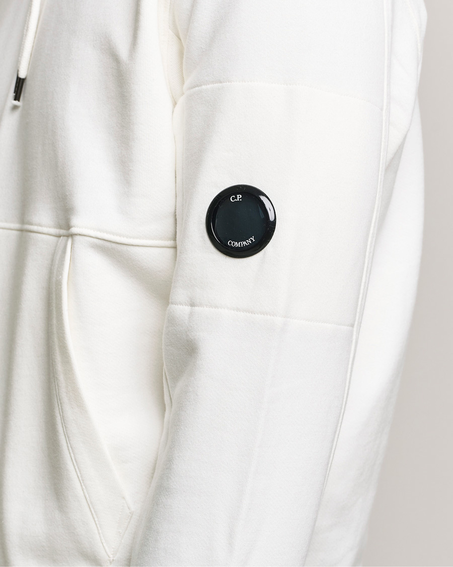 Men | Sweaters & Knitwear | C.P. Company | Diagonal Raised Fleece Hooded Lens Sweatshirt White