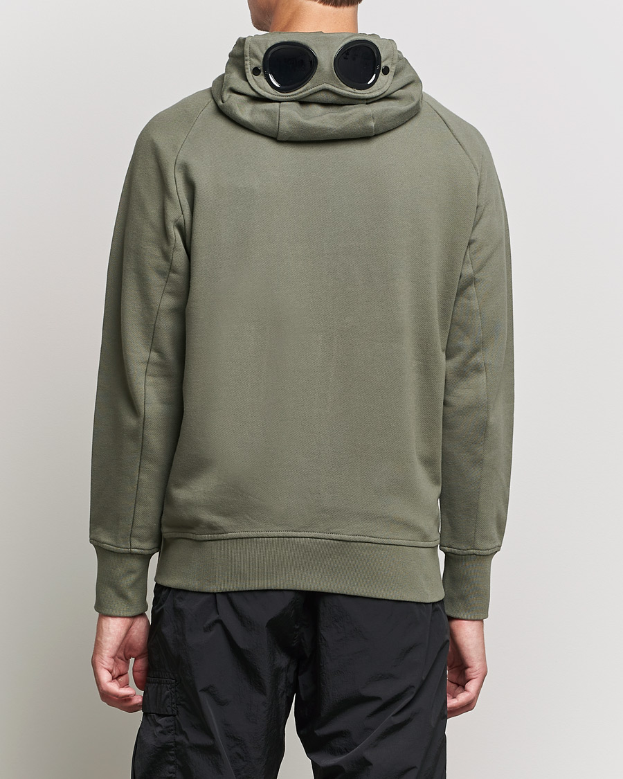 Men | Sweaters & Knitwear | C.P. Company | Diagonal Raised Fleece Full Zip Goggle Hoodie Green