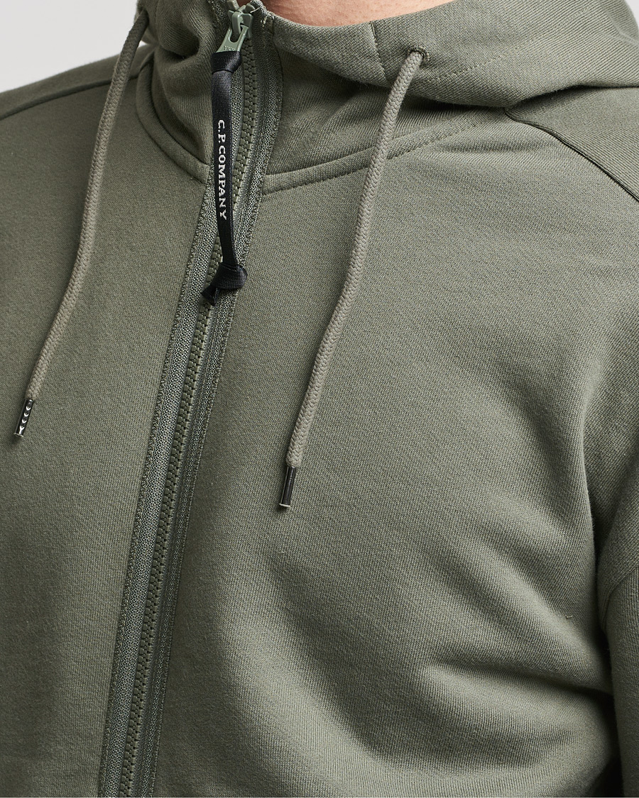 Men | Sweaters & Knitwear | C.P. Company | Diagonal Raised Fleece Full Zip Goggle Hoodie Green