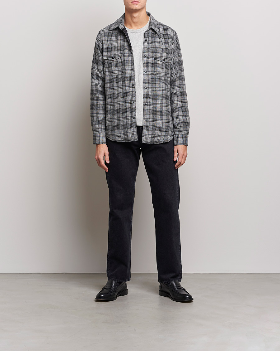Men | Coats & Jackets | Aspesi | Padded Wool Overshirt Grey Check