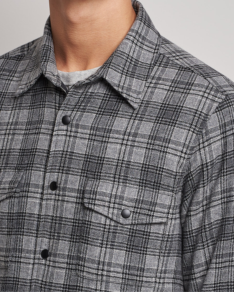 Men | Coats & Jackets | Aspesi | Padded Wool Overshirt Grey Check