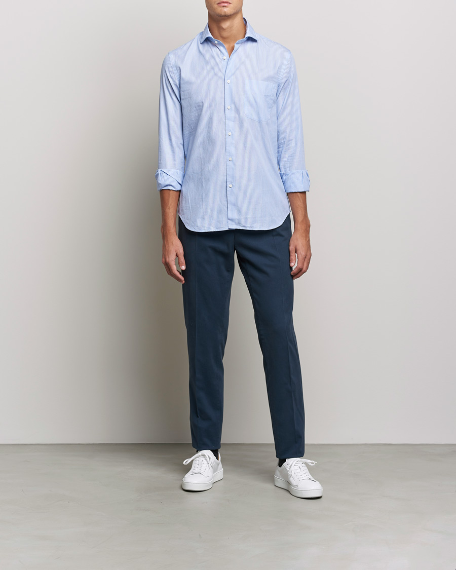 Men | Shirts | Aspesi | Striped Poplin Shirt Light Blue