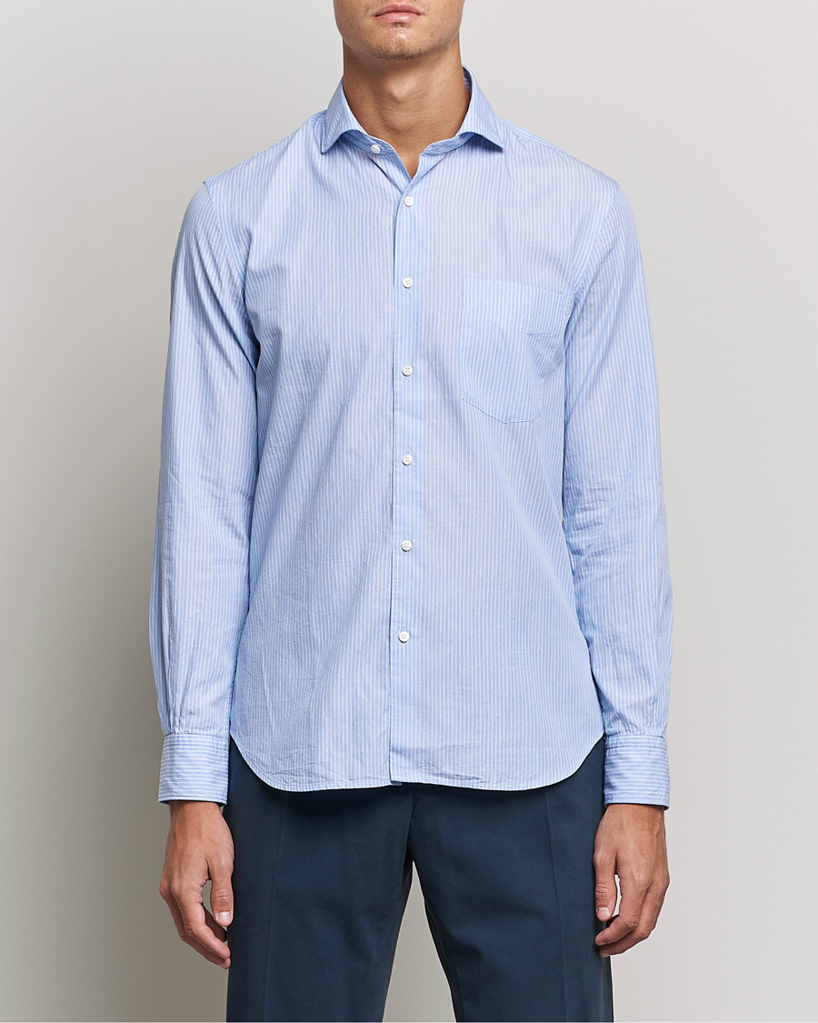 Men | Shirts | Aspesi | Striped Poplin Shirt Light Blue