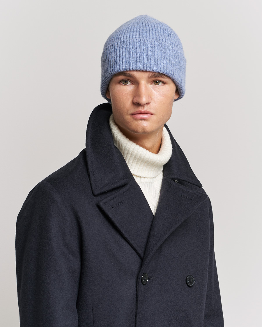 Men | Beanies | Le Bonnet | Lambswool/Caregora Beanie Washed Denim