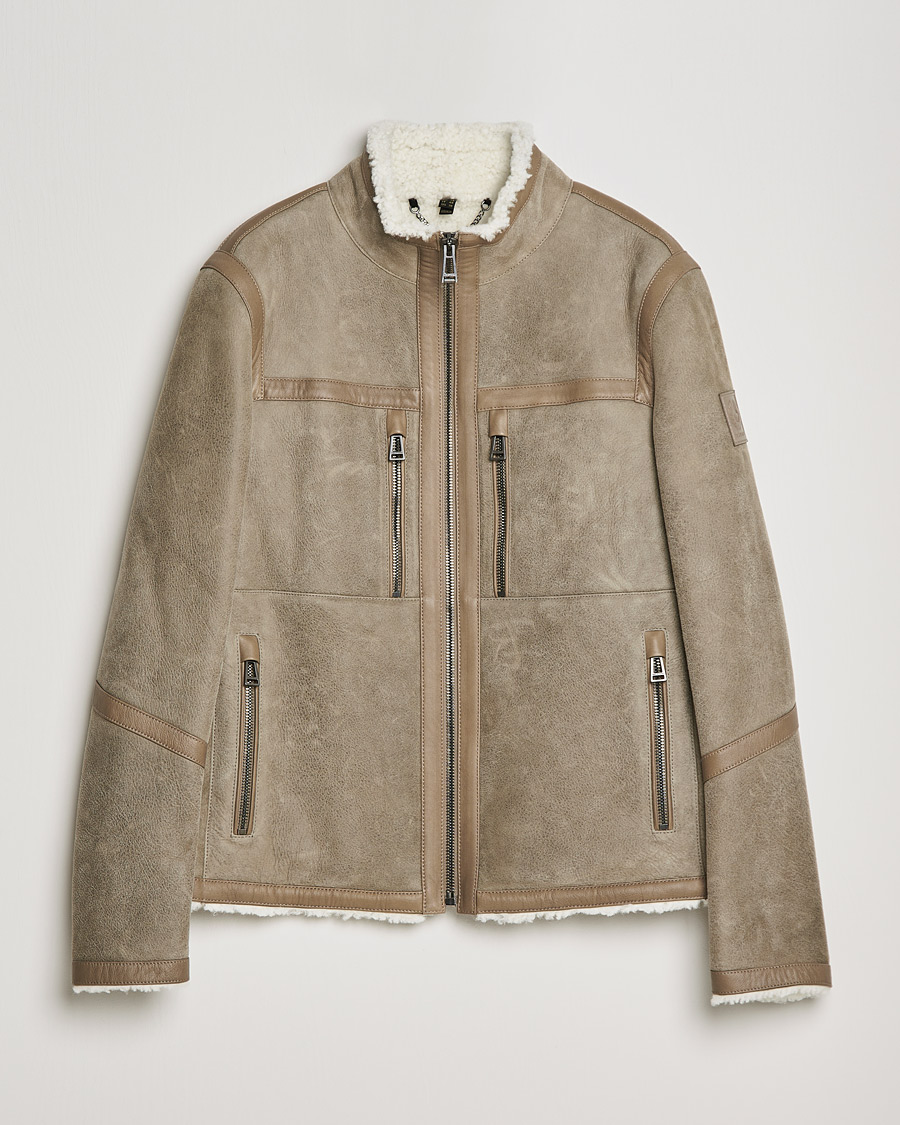 Men | Leather & Suede | Belstaff | Tundra Shearling Leather Jacket Dark Sand