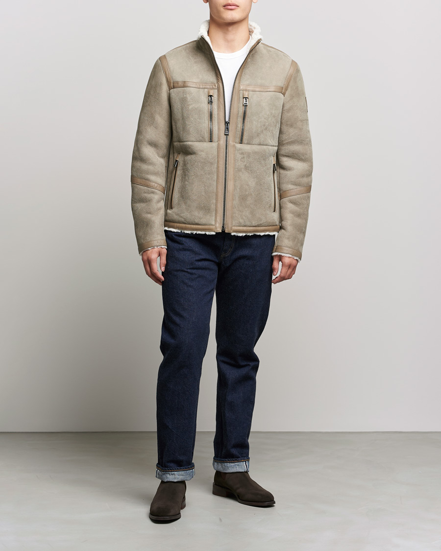 Men | Coats & Jackets | Belstaff | Tundra Shearling Leather Jacket Dark Sand