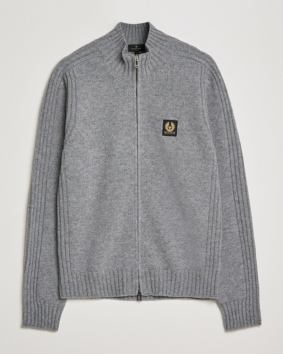 Men | Sweaters & Knitwear | Belstaff | Watch Full Zip Wool Cardigan Pale Grey Melange