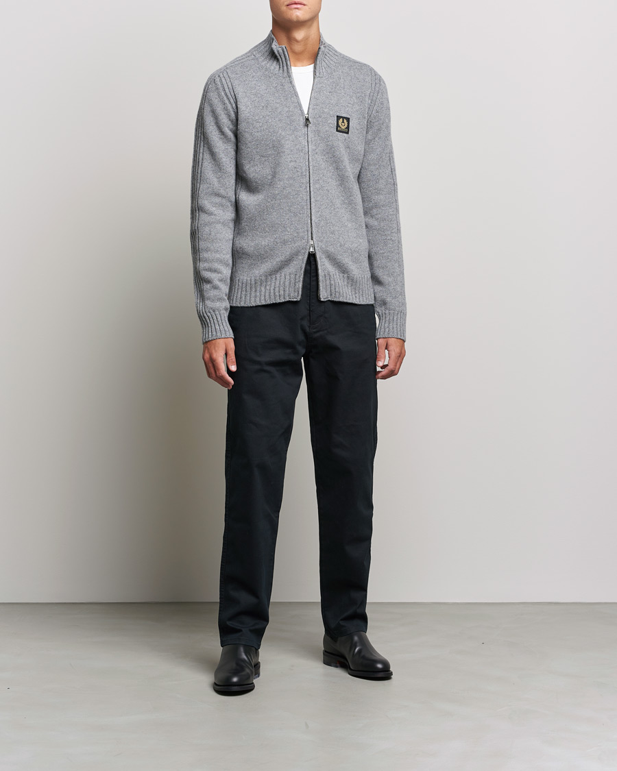 Men | Sweaters & Knitwear | Belstaff | Watch Full Zip Wool Cardigan Pale Grey Melange