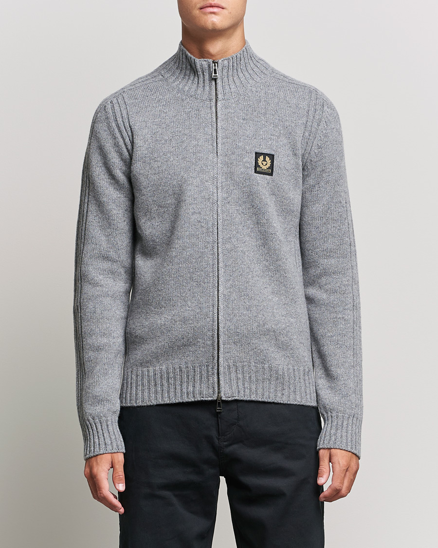 Men | Sweaters & Knitwear | Belstaff | Watch Full Zip Wool Cardigan Pale Grey Melange
