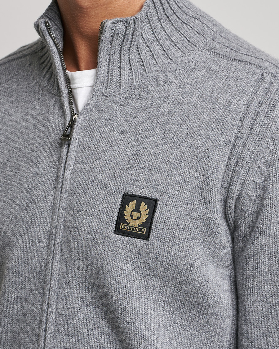 Men | Sweaters & Knitwear | Belstaff | Watch Full Zip Wool Cardigan Pale Grey Melange