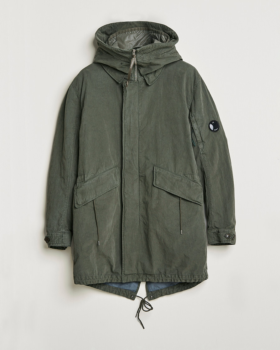 Men | Coats & Jackets | C.P. Company | 50 Fili Garment Dyed Cotton/Nylon 2 in 1 Parka Green