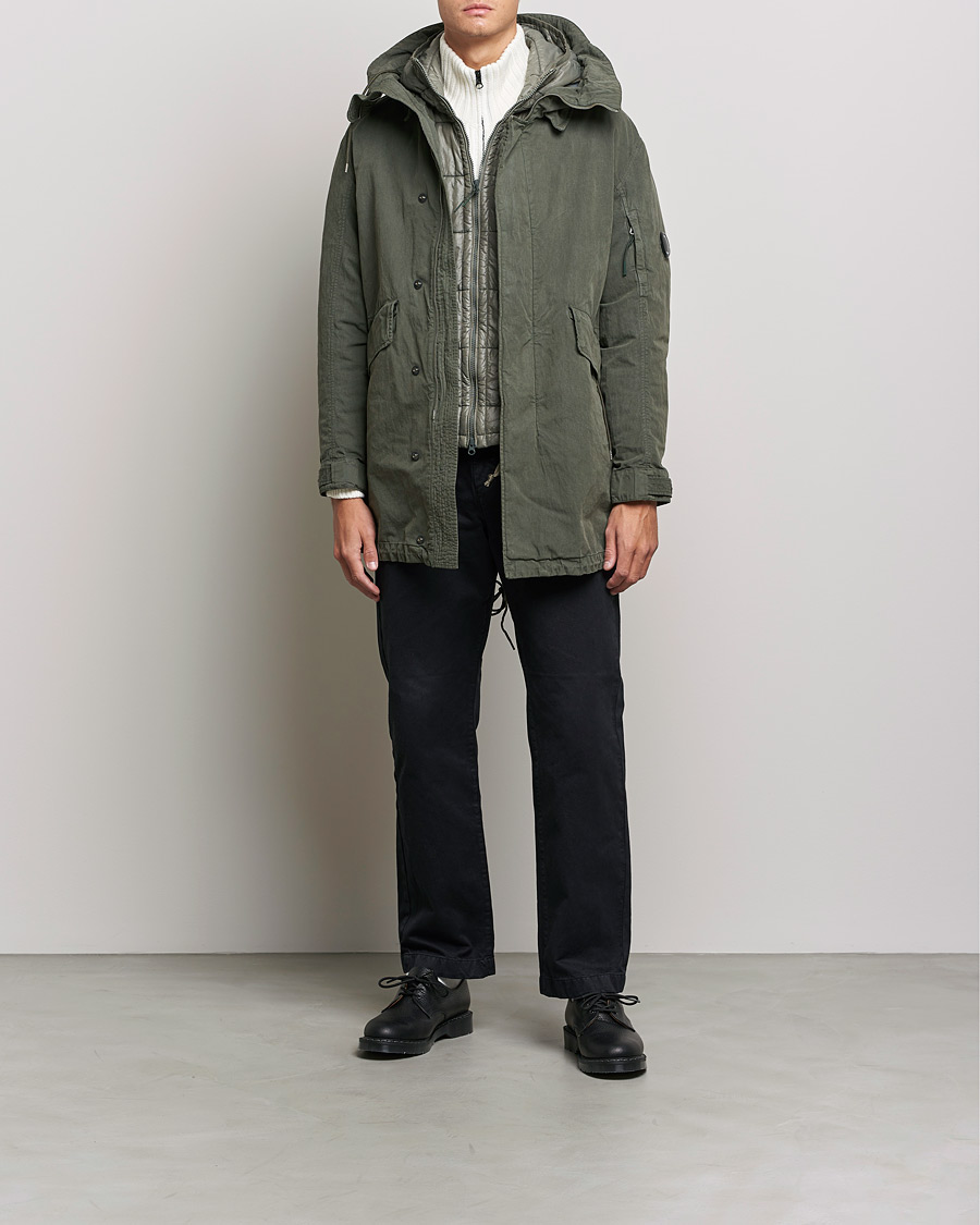 Men | Coats & Jackets | C.P. Company | 50 Fili Garment Dyed Cotton/Nylon 2 in 1 Parka Green
