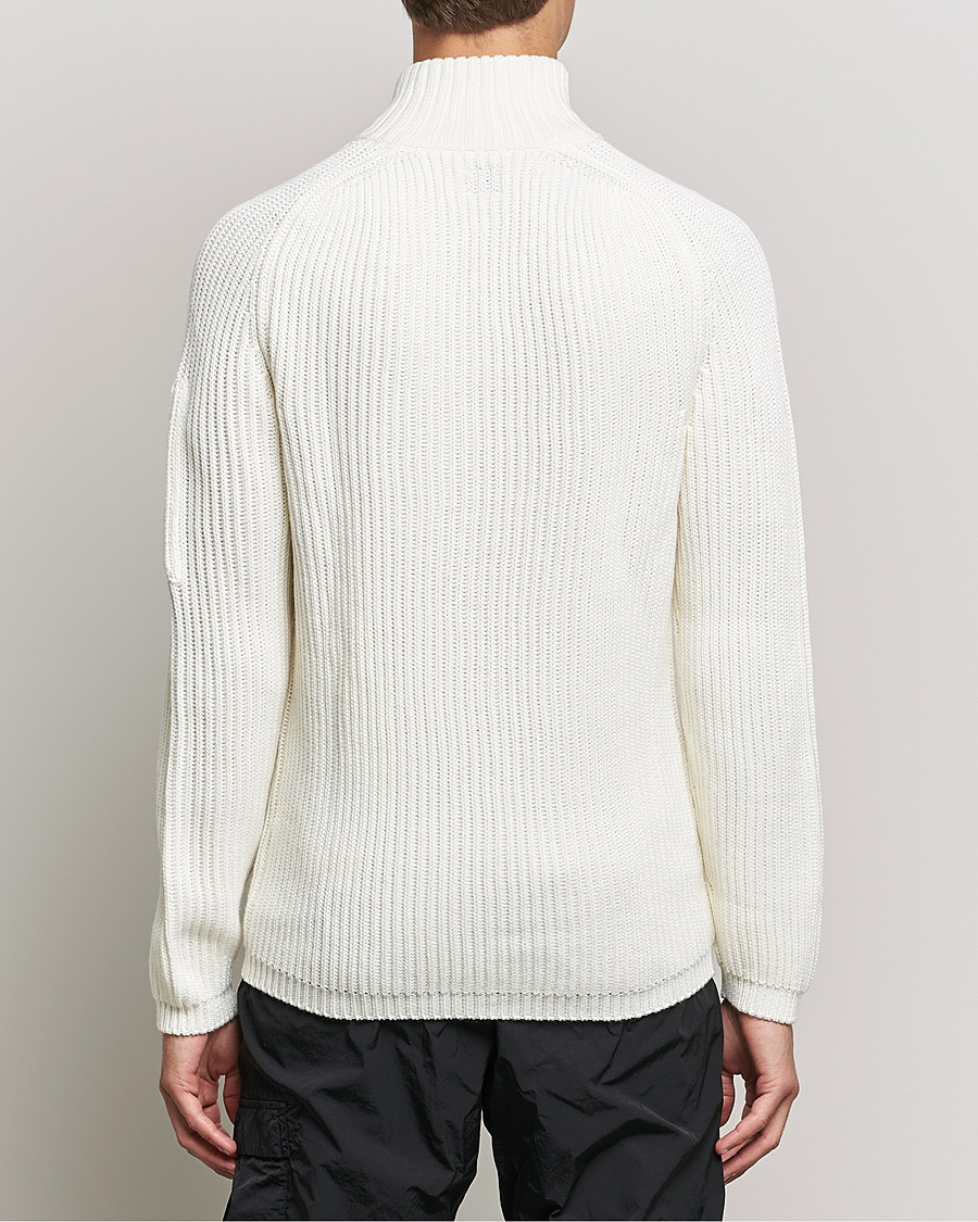 Men | Sweaters & Knitwear | C.P. Company | Merino Wool Full Zip Lens Cardigan White