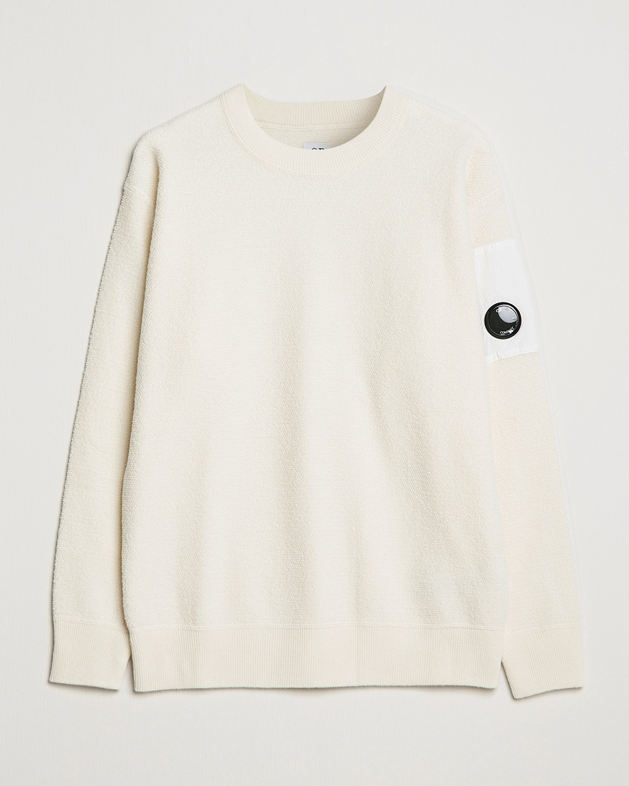 Men | Sweaters & Knitwear | C.P. Company | Structured Lambswool Lens Roundneck White