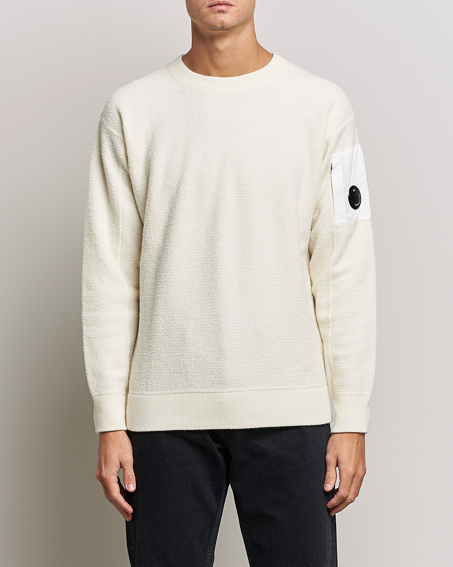 Men | Sweaters & Knitwear | C.P. Company | Structured Lambswool Lens Roundneck White