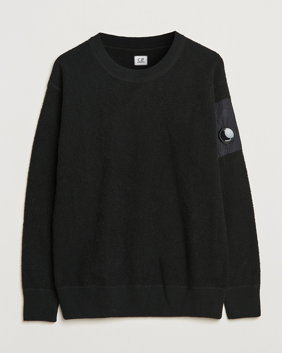 Men | Sweaters & Knitwear | C.P. Company | Structured Lambswool Lens Roundneck Black