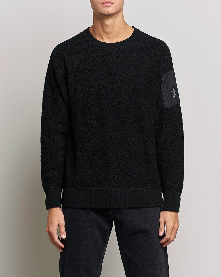Men | Sweaters & Knitwear | C.P. Company | Structured Lambswool Lens Roundneck Black